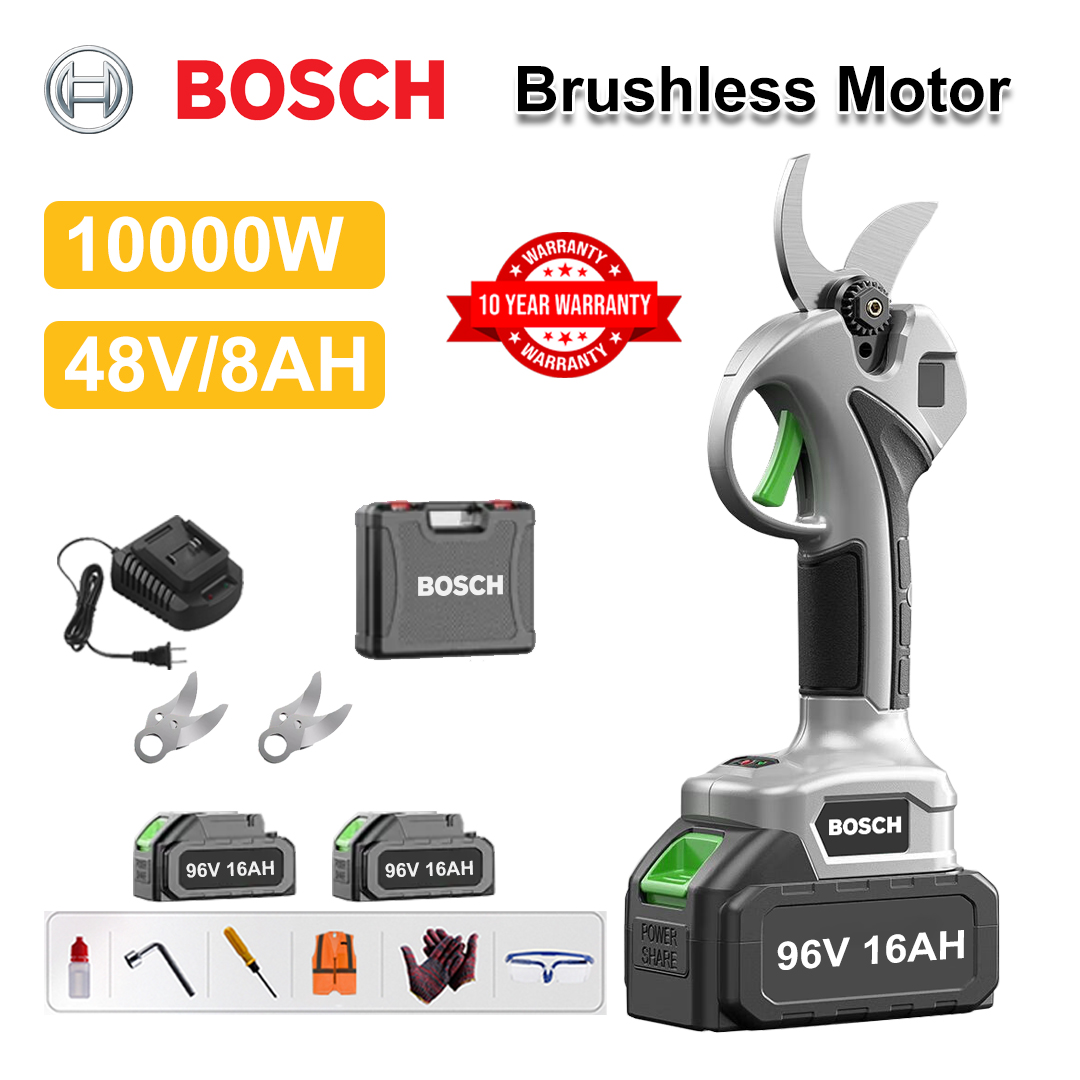 Tesoura de poda com bateria de lítio sem escova de 10000 W + bateria de 48 V 8 Ah * 2 + lâmina de liga sk9 * 2 + carregador + display de energia LED + caixa de ferramentas + óleo lubrificante + óculos de proteção + garantia de 10 anos